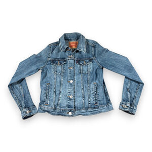 Levis Jacket Womens MEDIUM Blue Jean Medium Wash Denim Trucker Retro Classic